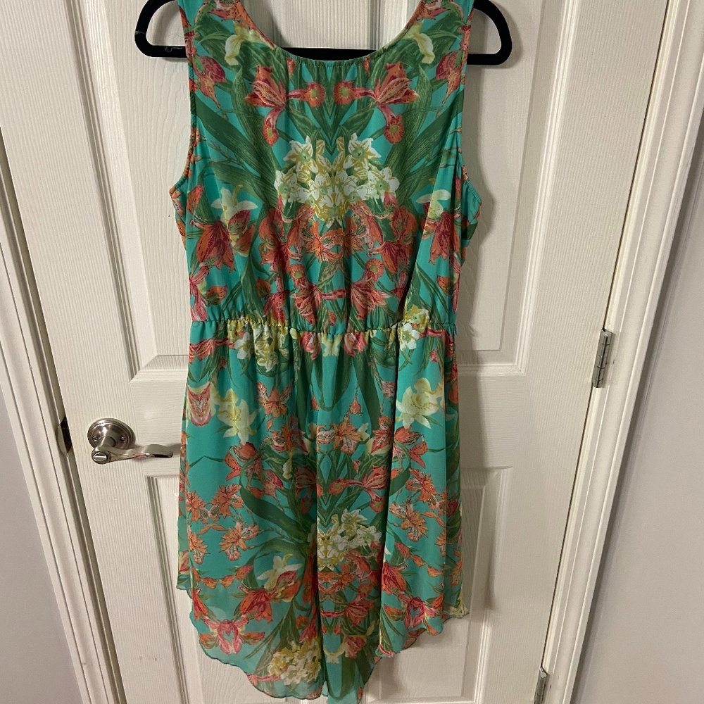 Tropical Keyhole Back Hi-Low Dress